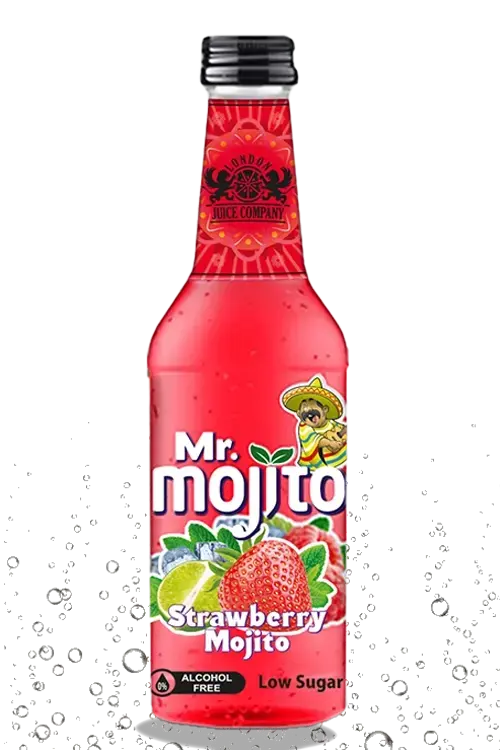"Mr. Mojito Strawberry Mojito 275ml glass bottle alcohol-free refreshing drink"
